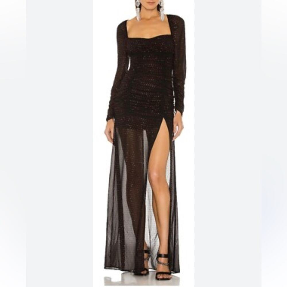 Dundas X Revolve Black Stardust Maxi Dress Womens XS Whimsigoth Sheer Ruched